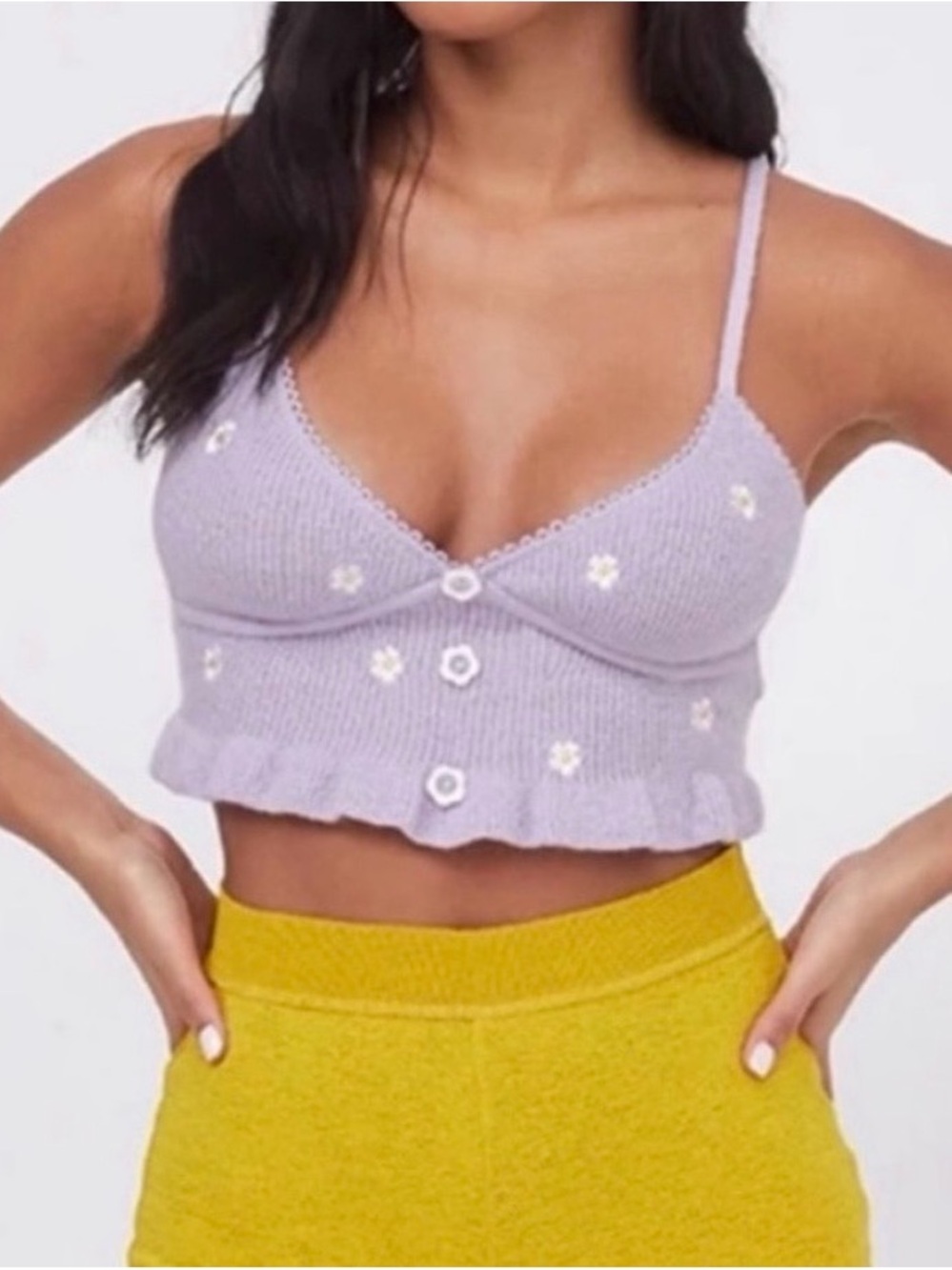 For Love & Lemons Lilac Daisy Knit Crop Camisole